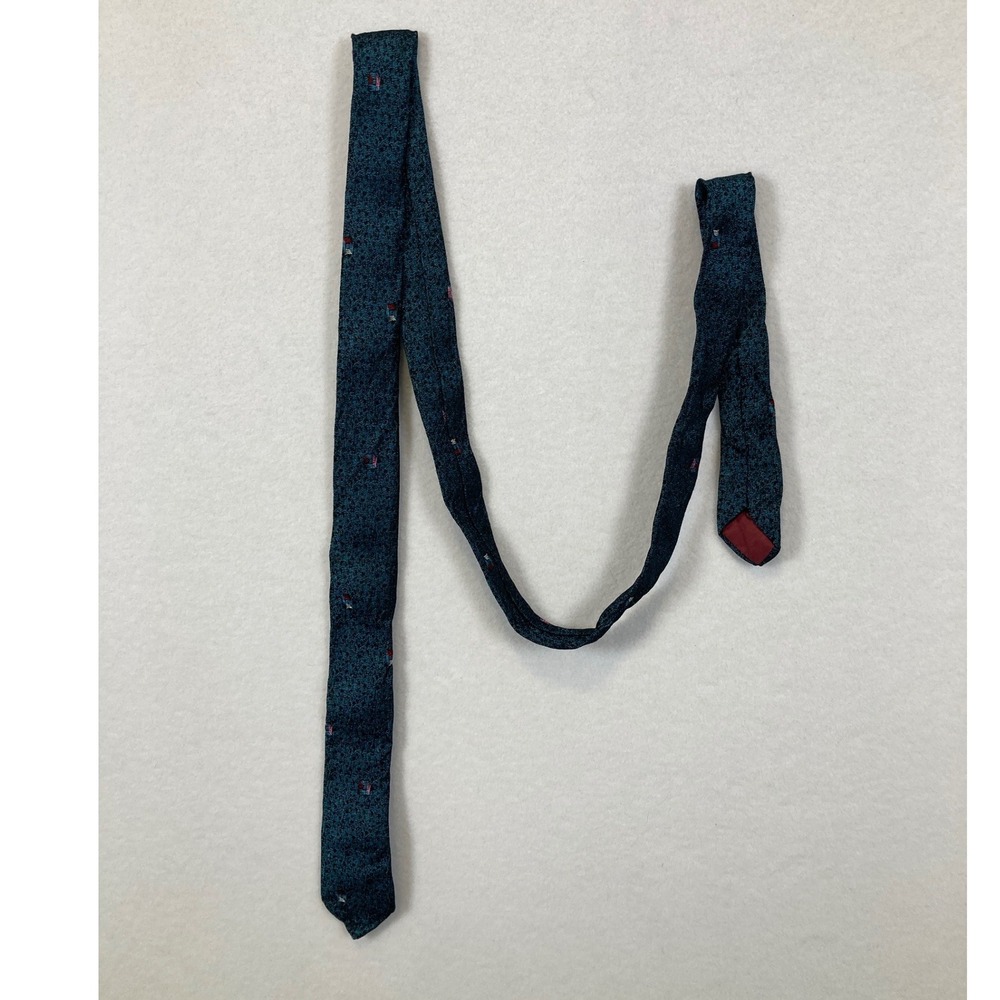 Unbranded Skinny Necktie Mens OS Teal‎ Black Red Geometric Micro Pattern 1.5in